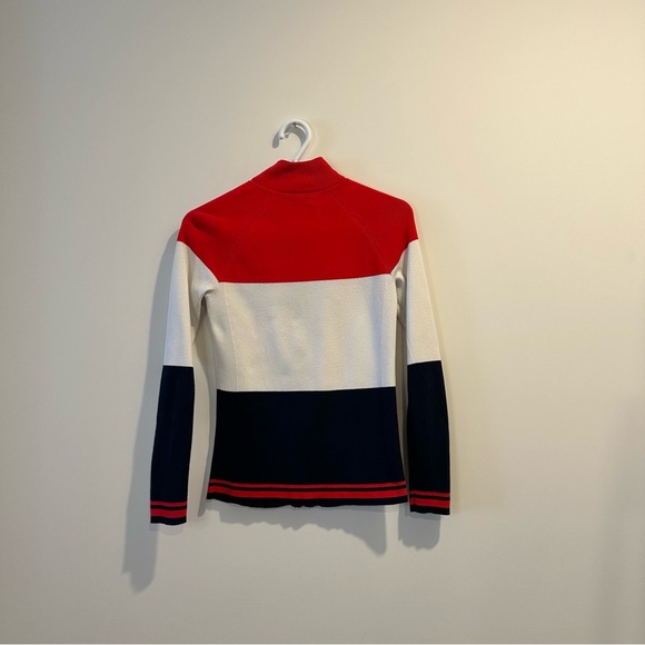 Tommy Hilfiger | Y2K Red White & Blue Zip Up Mock Neck Cardigan Sweater womens S - Picture 5 of 8